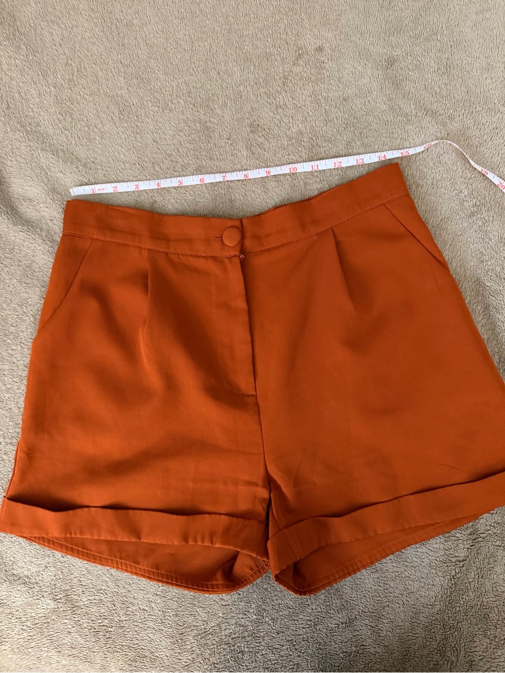Rust Orange High-Waist Pleated Shorts